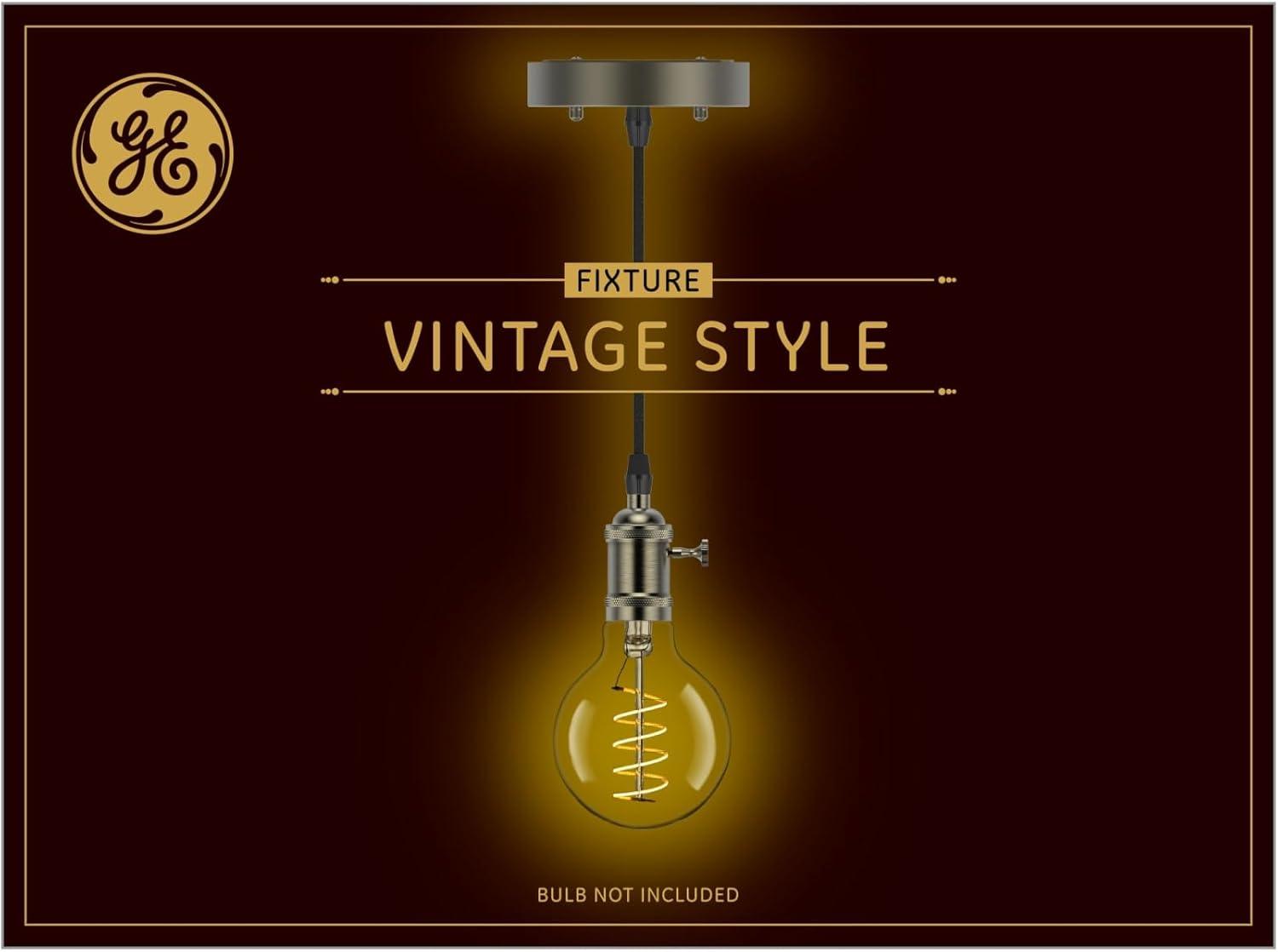 imageGE Vintage Style Light Fixture Gun Metal with Black Cord 1 PackGun Metal