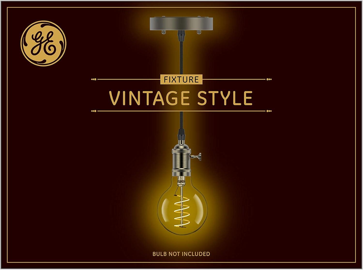 imageGE Vintage Style Light Fixture Gun Metal with Black Cord 1 PackGun Metal