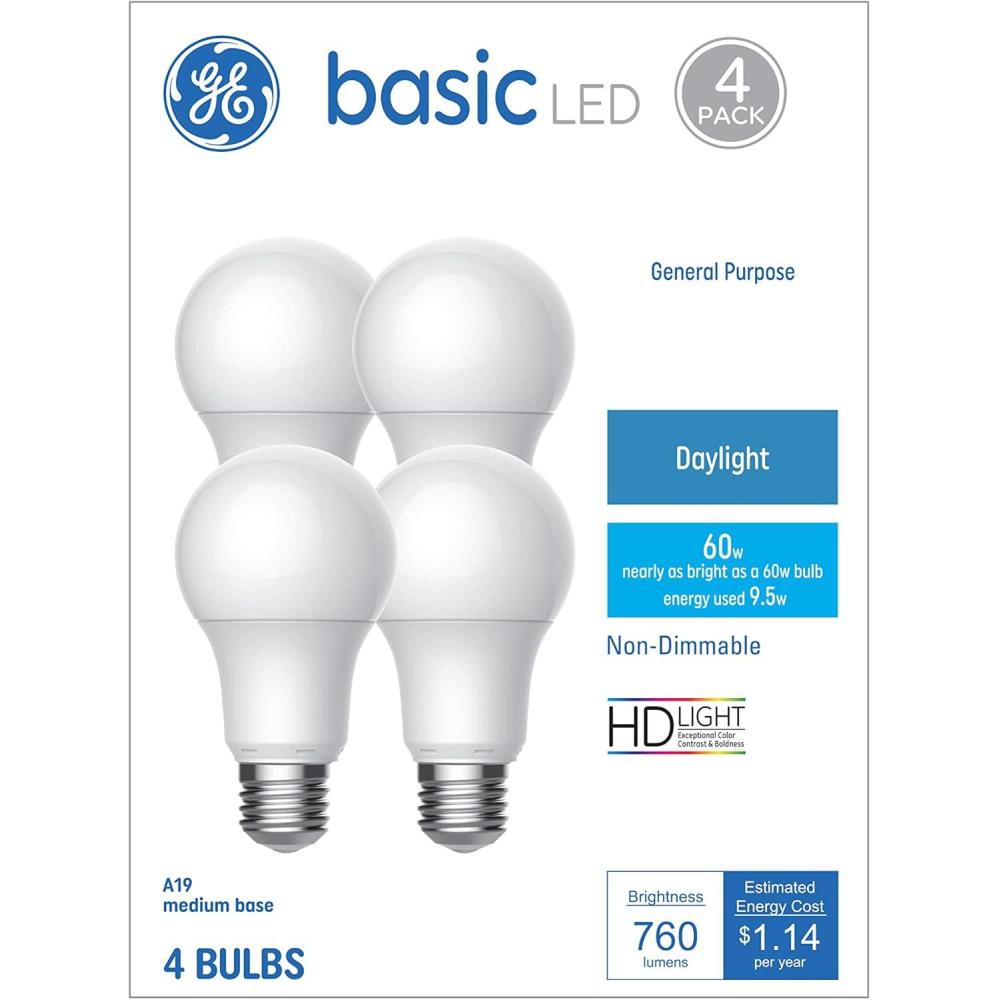 imageGE Basic Light Bulbs 60 Watt Soft White A19 4 PackDaylight
