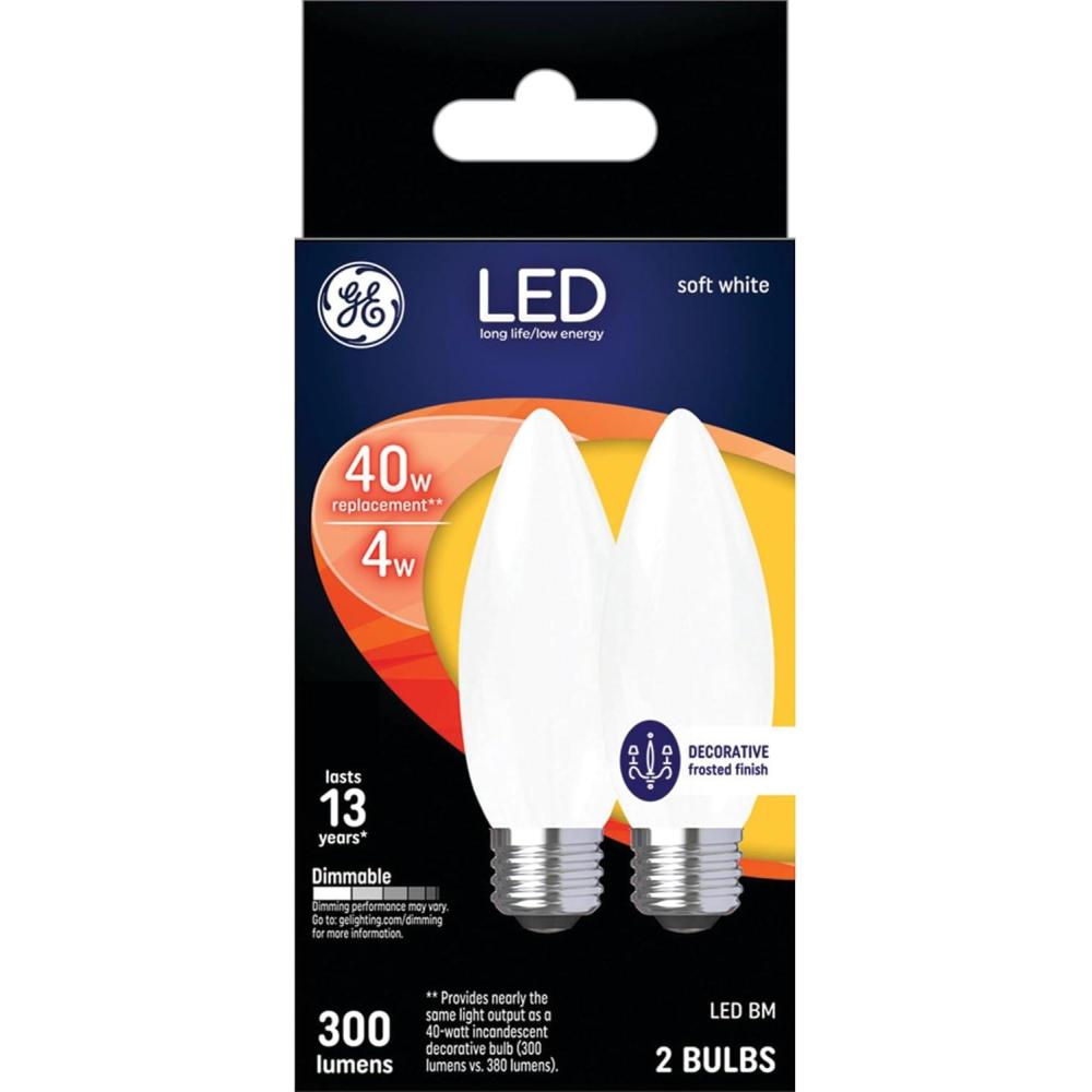 imageGE LED Light Bulbs 40 Watt Soft White Decorative Bulbs Frosted Small Base 2 PackMedium Base
