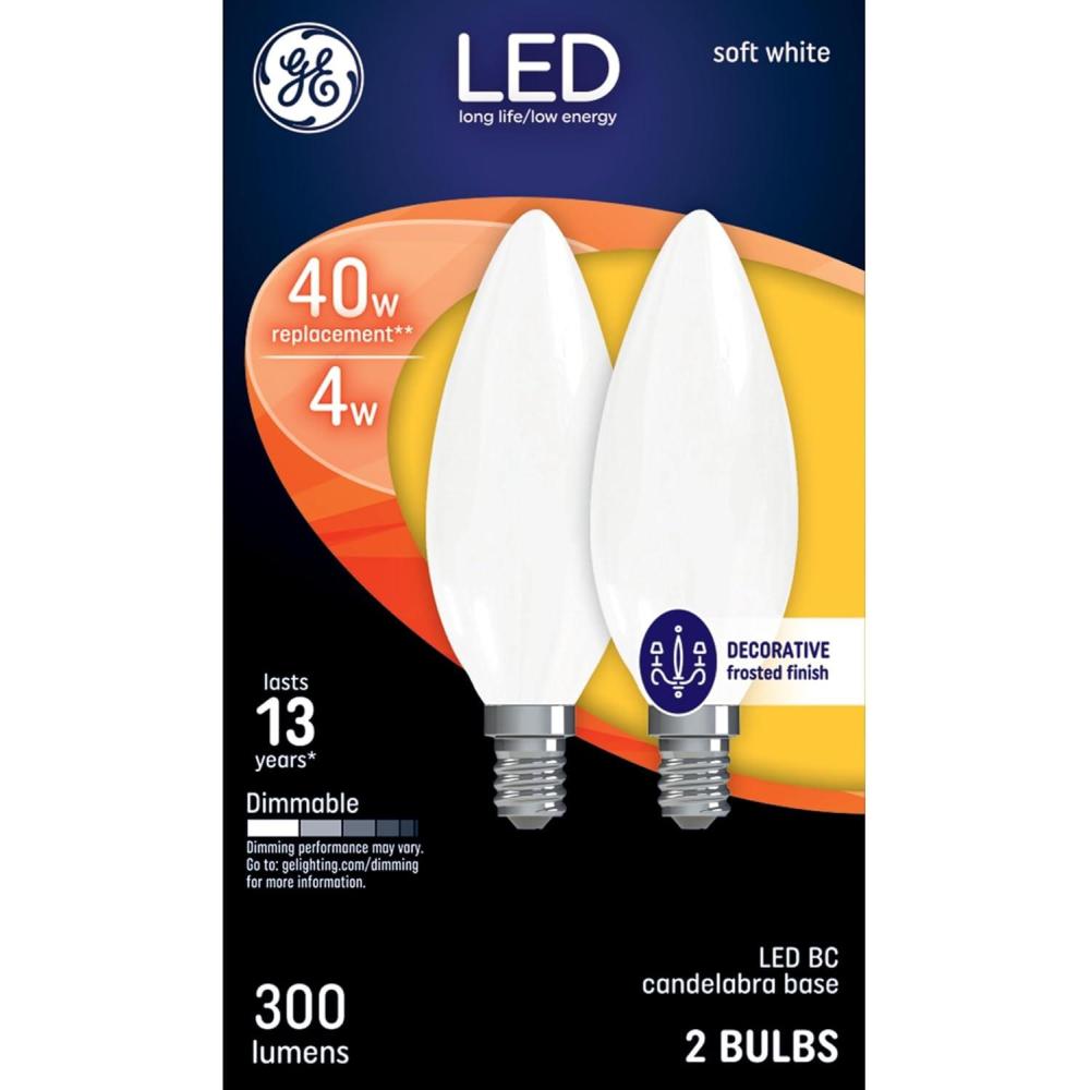 imageGE LED Light Bulbs 40 Watt Soft White Decorative Bulbs Frosted Small Base 2 PackSmall Base