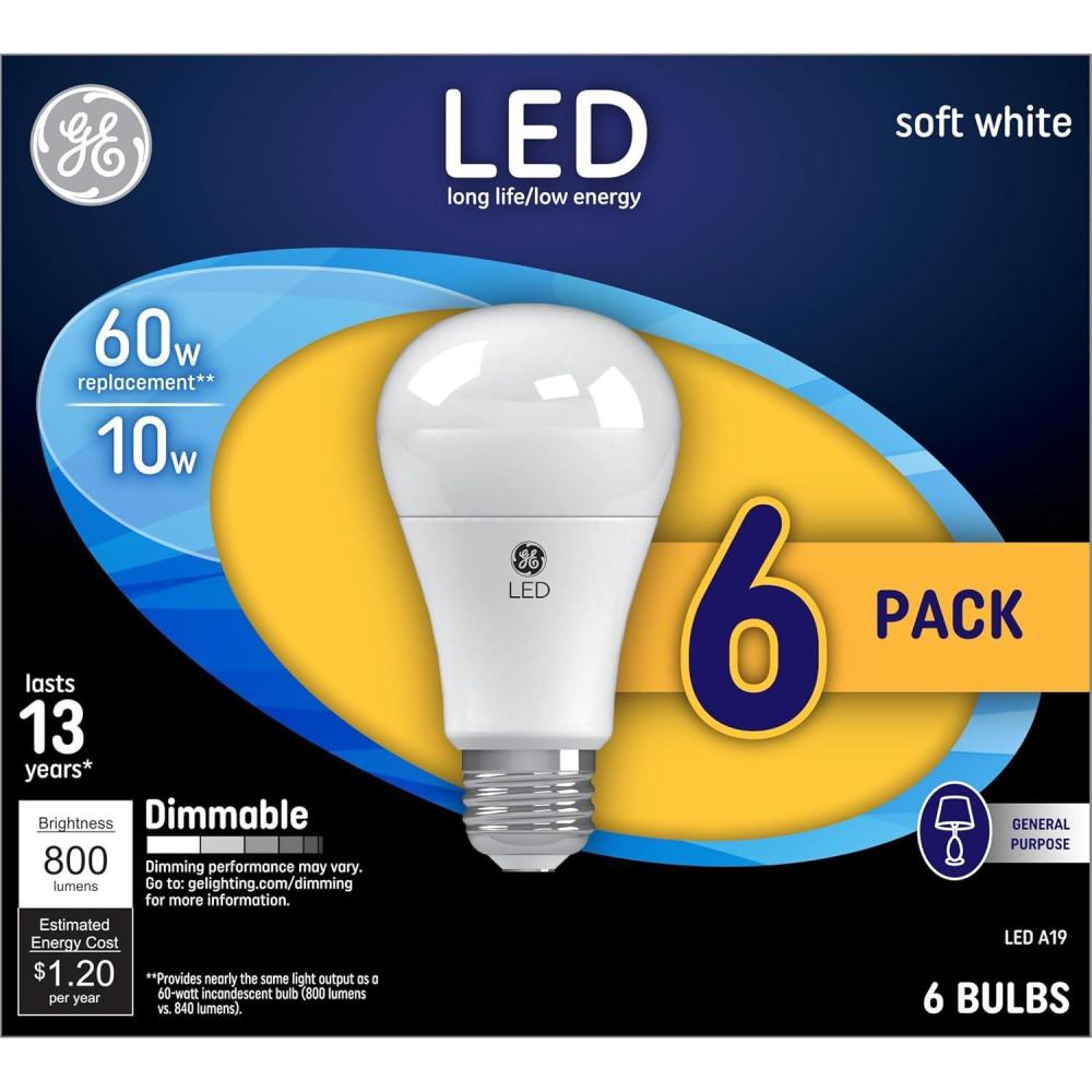 imageGE LED Light Bulbs 60 Watt Soft White A19 6 Pack6 Pack