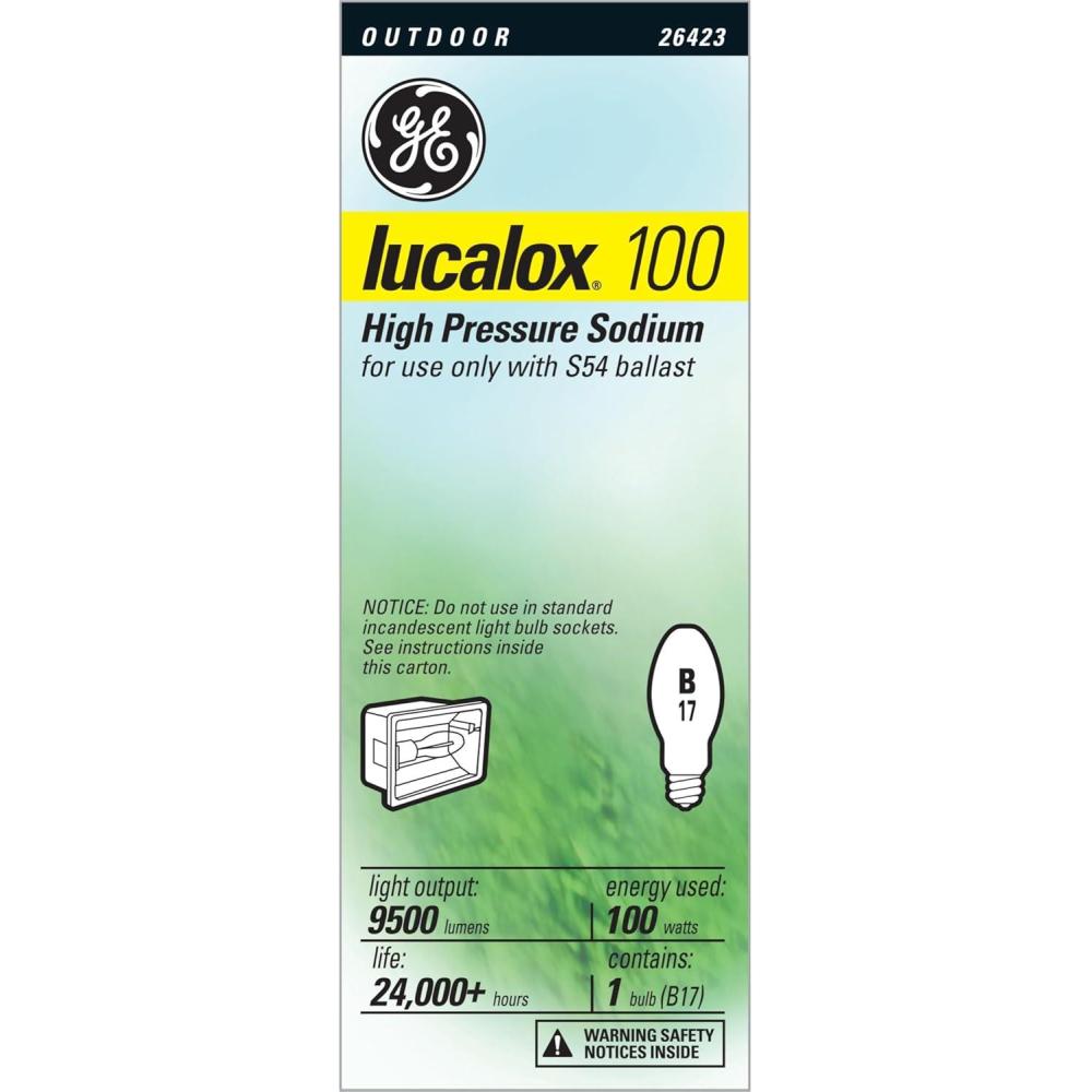 imageGE Lucalox High Pressure Sodium Light Bulb B17 HPS Bulb 100 Watt