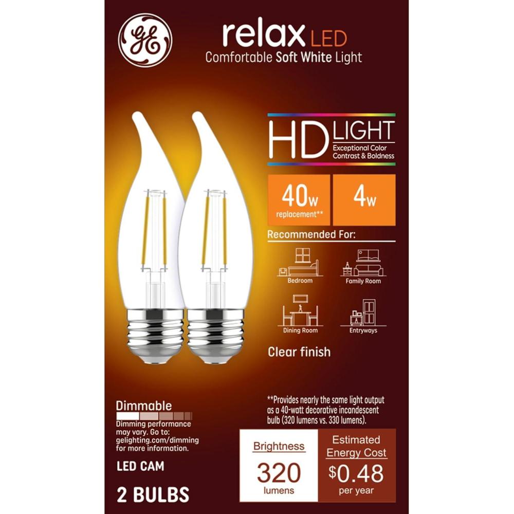 imageGE Relax HD Soft White 40W Clear Candle Lights CA11 Light Bulbs 2 Pack