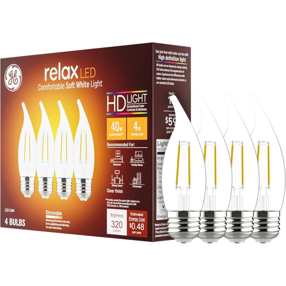 imageGE Relax LED Light Bulbs 40 Watt Soft White Decorative Bulbs Clear Medium Base 4 Pack4 Bulbs