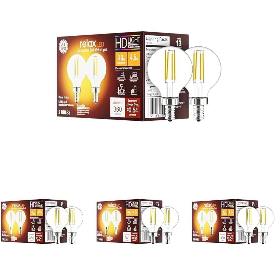 imageGE Relax LED Light Bulbs 40 Watt Soft White G165 Globe Bulbs Clear Small Base 2 Pack2 Count Pack of 4