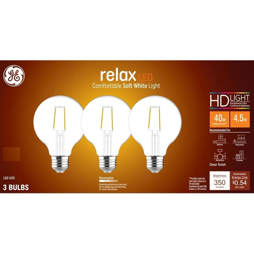 imageGE Relax LED Light Bulbs 40 Watt Soft White G25 Globe Bulbs Clear Medium Base 3 Pack