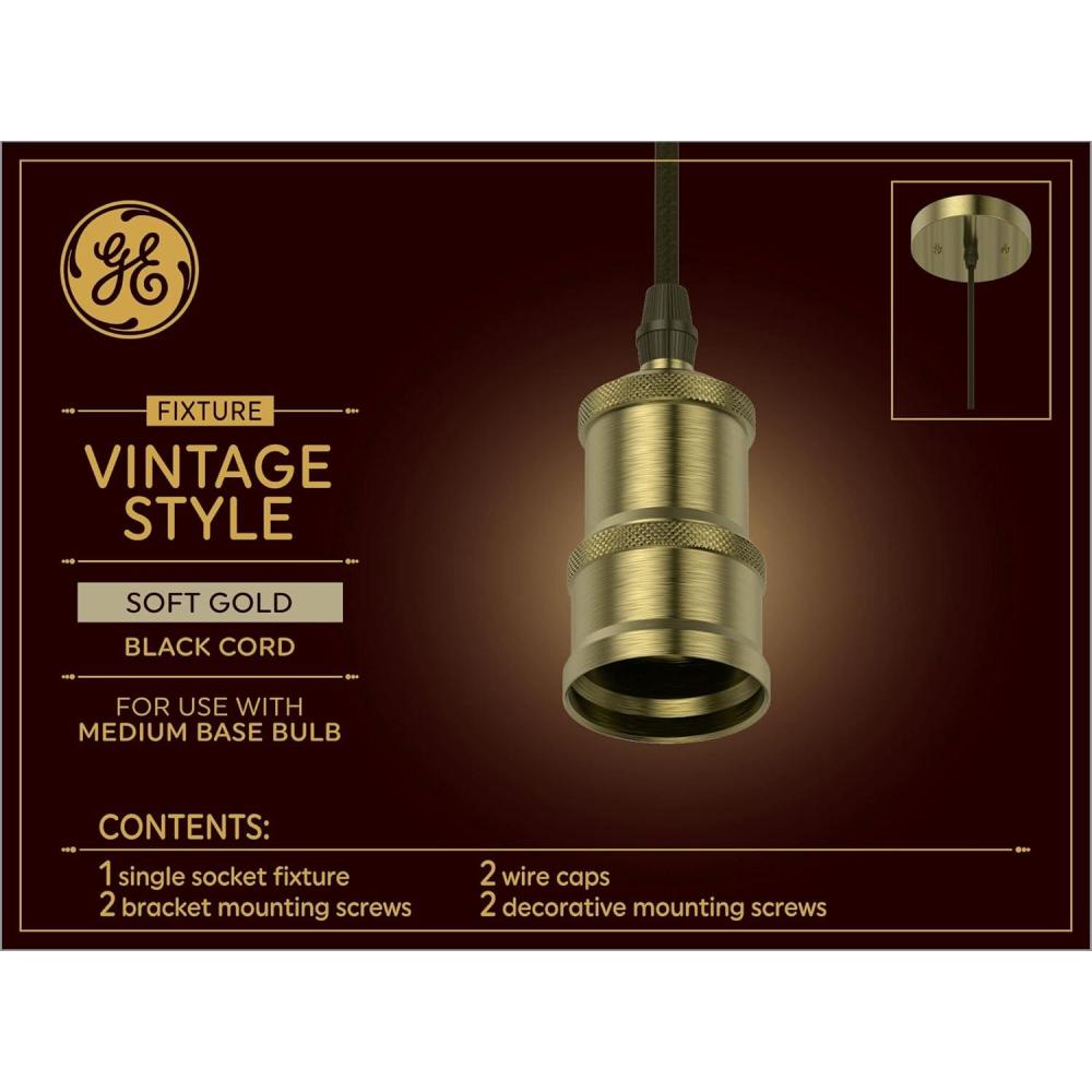 imageGE Vintage Style Light Fixture Gun Metal with Black Cord 1 PackSoft Gold