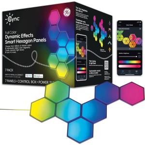 Cync GE Dynamic Effects Indoor Hexagon WiFi Smart LED Color Changing Lights, Wall Light Panels for Room Décor, Gaming Setup, Music Sync LED Wall Art, Works with Alexa and Google, 10 Panels(7 Panels)