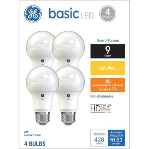 GE Basic LED Light Bulbs, 40 Watt, Soft White, A19 (8 Pack)(Soft White)