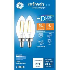 GE Clear Refresh HD Daylight 40W, Candle Lights, Decorative B11 Light Bulbs, Small Base (8 Pack)