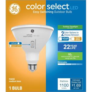GE Color Select LED Light Bulb, 90 Watt, Refresh Daylight or Warm White, PAR38 Outdoor Floodlight (1 Pack)(1 Count (Pack of 1))