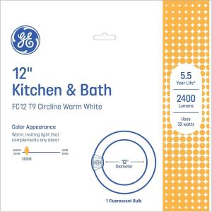 GE Kitchen & Bath Circline Light Bulbs, 32 Watts, FC12 T9 Circular Bulbs, Warm White, 12in (6 Pack)(6 Count (Pack of 1))