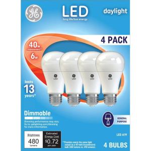 GE LED Light Bulb, 40 Watt Eqv, Daylight, A19 (4 Pack)(4 Pack)