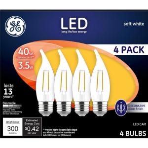 GE LED Light Bulbs, 40 Watt, Soft White, Decorative Bulbs, Clear, Small Base (12 Pack)(CA11)