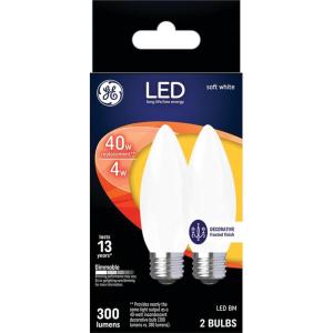 GE LED Light Bulbs, 40 Watt, Soft White, Decorative Bulbs, Frosted, Small Base (2 Pack)(Medium Base)