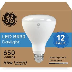GE LED Light Bulbs, 65 Watt, Daylight, BR30 Indoor Floodlights (12 Pack)