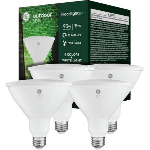 GE PAR38 LED Light Bulb, Outdoor Floodlight, 5 Color Options, Security Spotlight, Wet Rated for Any Weather Condition, Everyday and Holiday Home Decor, Medium Base (4 Pack)