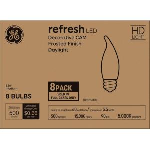 GE Refresh LED Light Bulbs, 60 Watt, Daylight, Decorative Bulbs, Medium Base, Frosted (8 Pack)(Daylight)