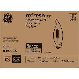 GE Refresh LED Light Bulbs, 60W, Daylight Candle Lights, Clear Decorative Light Bulbs, Medium Base (8 Pack)
