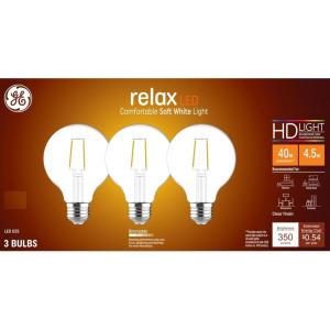 GE Relax LED Light Bulbs, 40 Watt, Soft White, G25 Globe Bulbs, Clear, Medium Base (3 Pack)