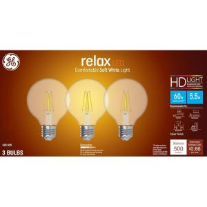 GE Relax LED Light Bulbs, 60 Watt, Soft White, G25 Globe Bulbs, Clear, Medium Base (3 Pack)