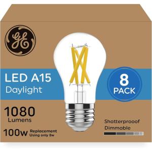 GE Ultra Bright LED Light Bulbs, 100 Watt Equivalent, Daylight, Ceiling Fan Clear A15 Bulbs (8 Pack)