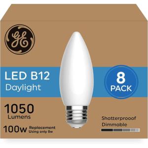 GE Ultra Bright LED Light Bulbs, 100 Watt Equivalent, Daylight, Frosted B12 Bulbs (8 Pack)