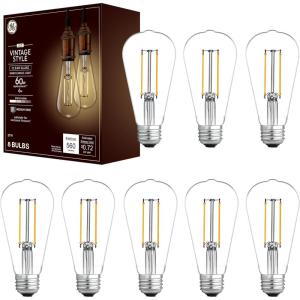 GE Vintage Style LED Light Bulbs, ST19 Edison Style Clear Glass Warm Candle Light, Energy Efficient and Dimmable LED Bulbs, 60-Watt Replacement, 15,000 Hours Lifespan, 8 Pack(Vintage Clear)