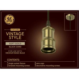 GE Vintage Style Light Fixture, Gun Metal with Black Cord (1 Pack)(Soft Gold)