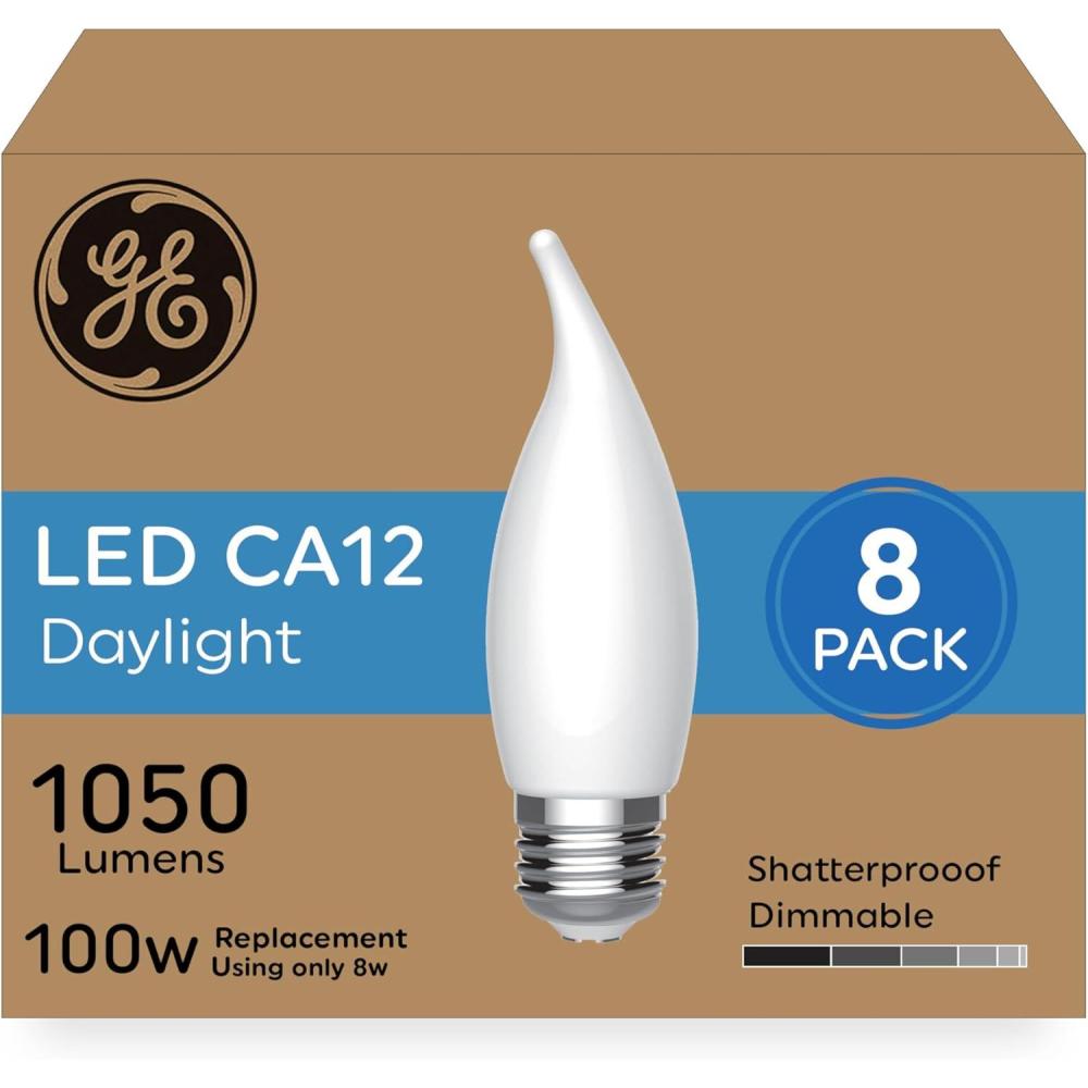 imageGE Ultra Bright LED Light Bulbs 100 Watt Equivalent Daylight Frosted CA12 Bulbs 8 Pack