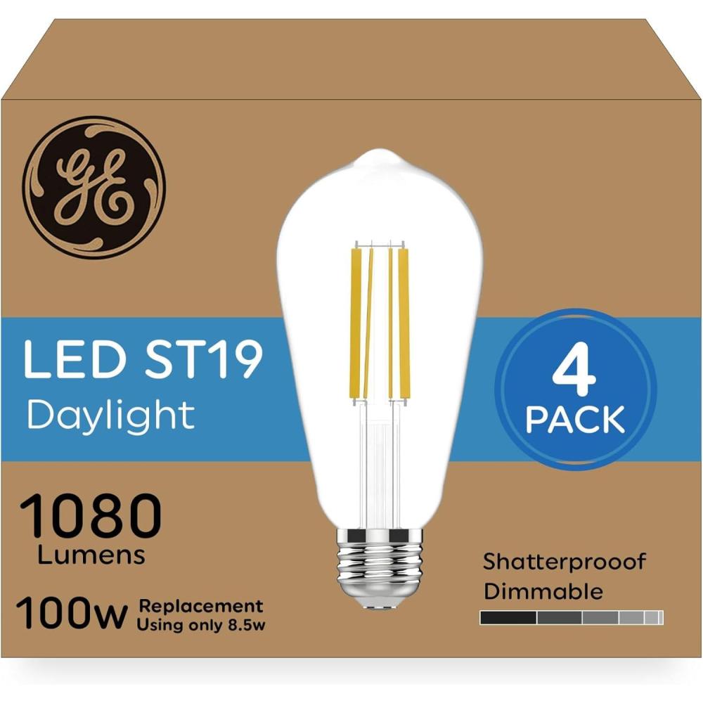imageGE Ultra Bright LED Light Bulbs 100 Watt Equivalent Daylight ST19 Edison Style Bulbs 4 PackDaylight
