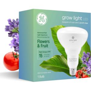 GE Grow Lights for Indoor Plants, BR30 Indoor Floodlight, LED Light Bulbs for Flowers and Fruit, Advanced Red Light Spectrum, 25,000 Hours Lifespan, 15 PPF, 4 Pack (Packaging May Vary)(Flowers & Fruit)