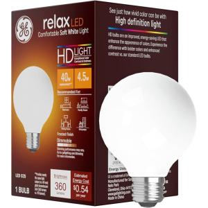 GE Relax LED Light Bulbs, 40 Watt, Soft White, G25 Globe Bulbs, Clear, Medium Base (2 Pack)(G25)