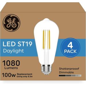 GE Ultra Bright LED Light Bulbs, 100 Watt Equivalent, Daylight, ST19 Edison Style Bulbs (4 Pack)(Daylight)