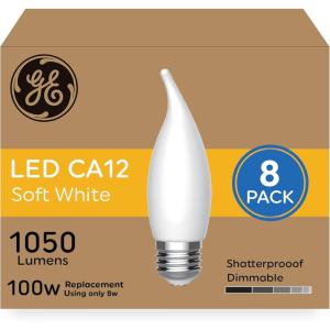 GE Ultra Bright LED Light Bulbs, 100 Watt Equivalent, Soft White, Frosted CA12 Bulbs (8 Pack)