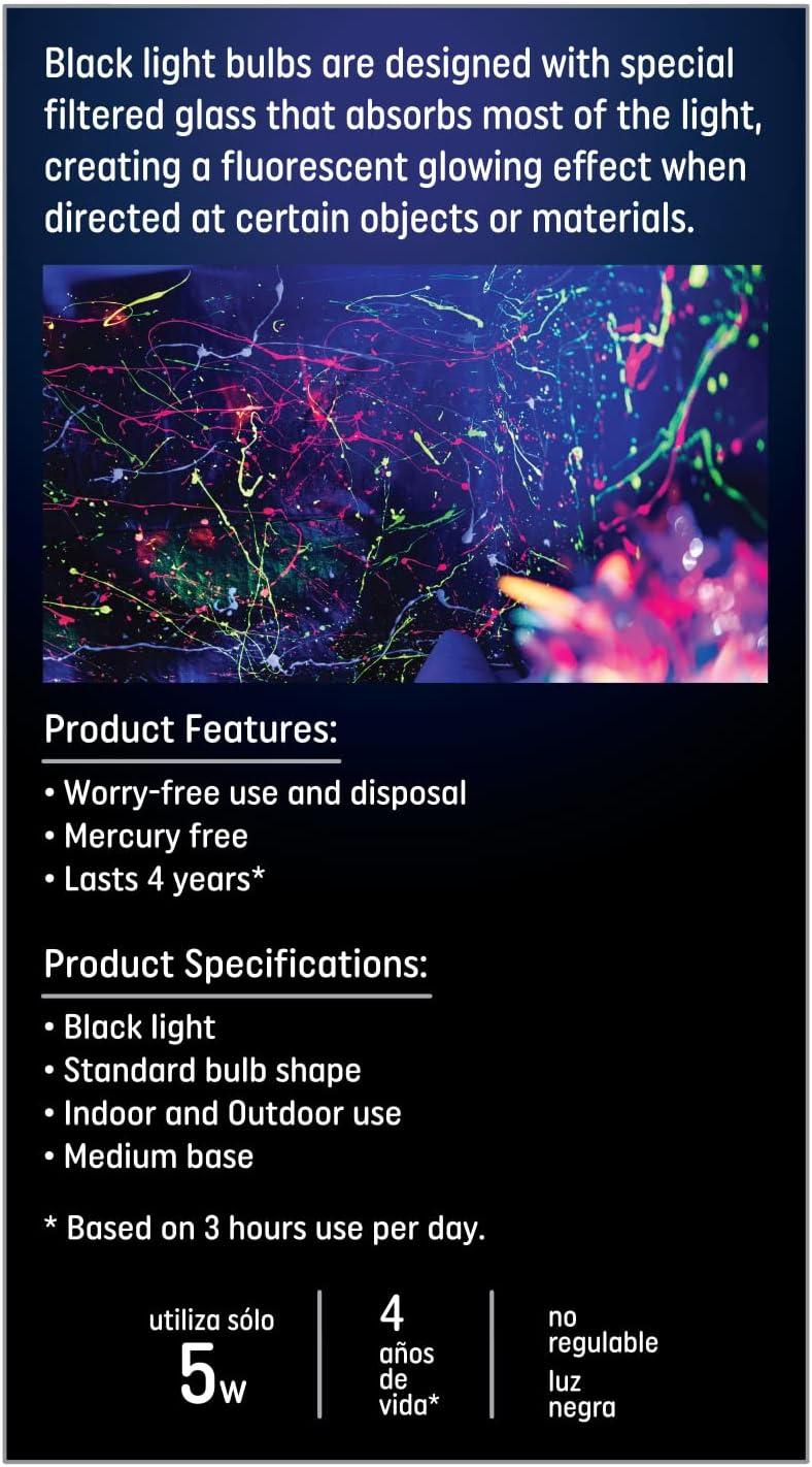 imageGE Blacklight Bulb Outdoor Party Light Glow Light A19 UV Black Light 6 Pack