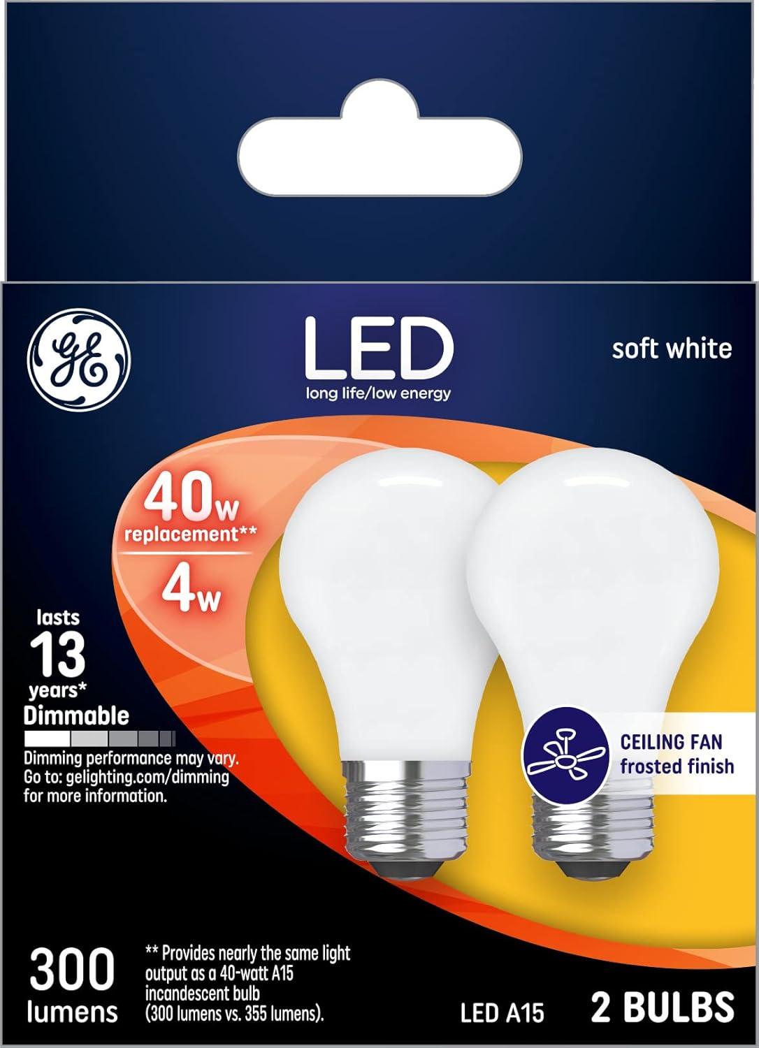 imageGE LED Ceiling Fan Light Bulbs 40 Watt Soft White A15 12 PackFrosted