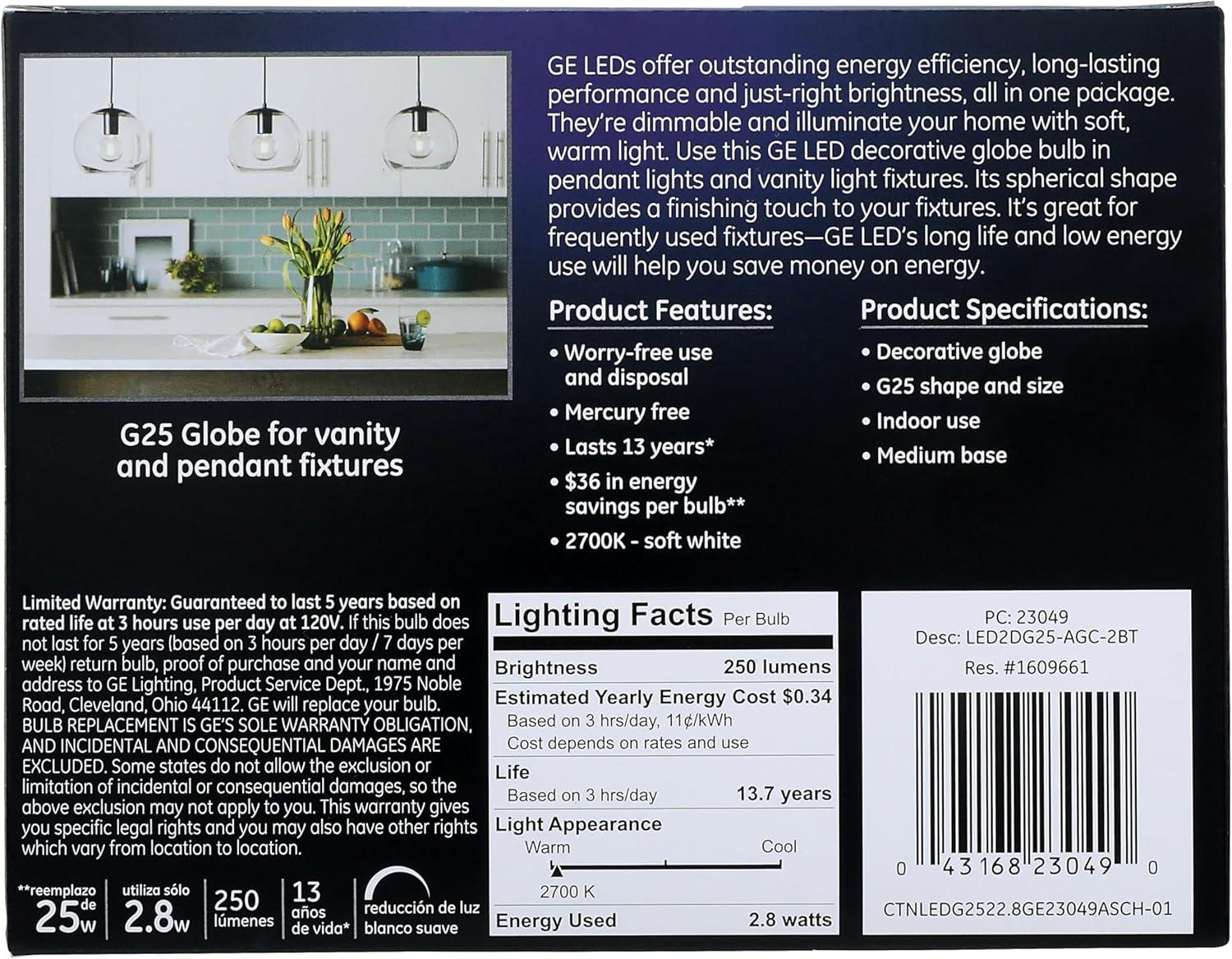 imageGE LED Light Bulbs 25 Watt Soft White G25 Globe Bulbs Clear Medium Base 2 Pack2 Pack