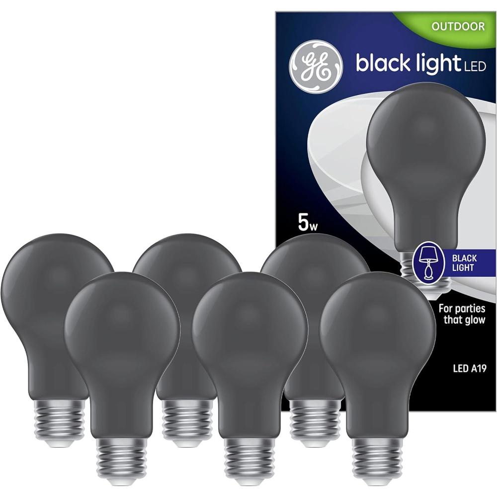 imageGE Blacklight Bulb Outdoor Party Light Glow Light A19 UV Black Light 6 Pack
