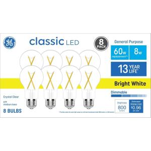 GE Classic LED Light Bulbs, 60 Watt, Bright White, A19 Bulbs (8 Pack)(8 Pack)