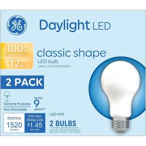 GE LED Light Bulbs, 100 Watt, Daylight, A19 (2 Pack)(2 Count (Pack of 1))