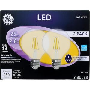GE LED Light Bulbs, 25 Watt, Soft White, G25 Globe Bulbs, Clear, Medium Base (2 Pack)(12 Pack)