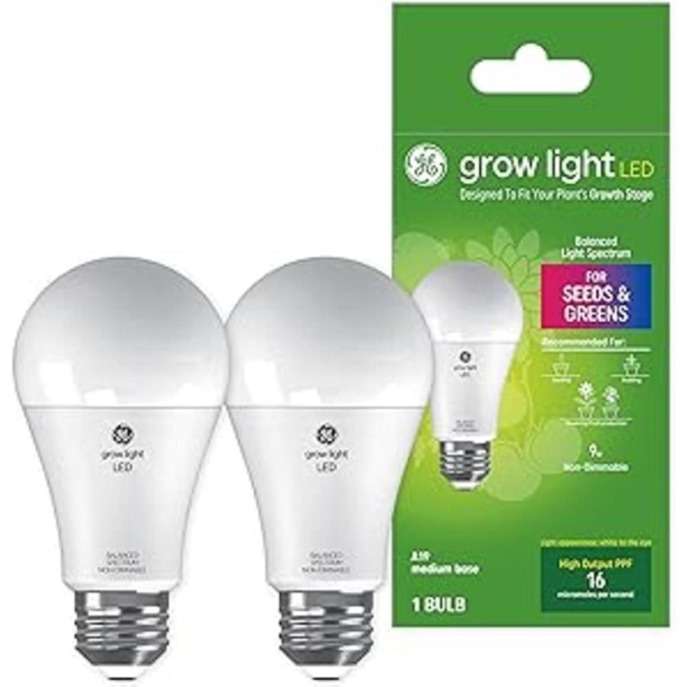 imageGE Grow Lights for Indoor Plants A19 LED Light Bulbs for Seeds and Greens with Balanced Light Spectrum White Indoor Plant Light 25000 Hours Lifespan 16 PPF 4 Pack Packaging May VaryA19
