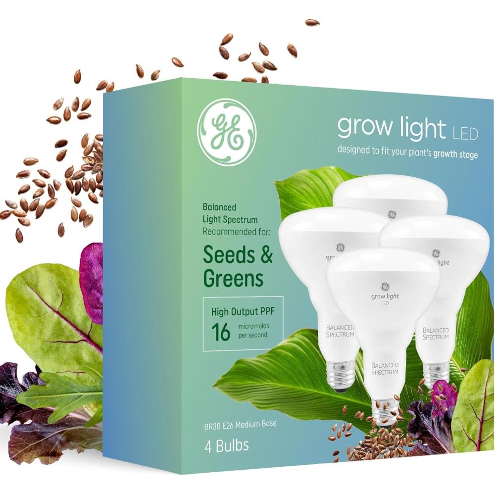 imageGE Grow Lights for Indoor Plants BR30 Indoor Floodlight LED Light Bulbs for Seeds and Greens with Balanced Spectrum 25000 Hours Lifespan 16 PPF 2 Pack Packaging May Vary4 Pack