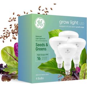 GE Grow Lights for Indoor Plants, BR30 Indoor Floodlight, LED Light Bulbs for Seeds and Greens with Balanced Spectrum, 25,000 Hours Lifespan, 16 PPF, 2 Pack (Packaging May Vary)(4 Pack)
