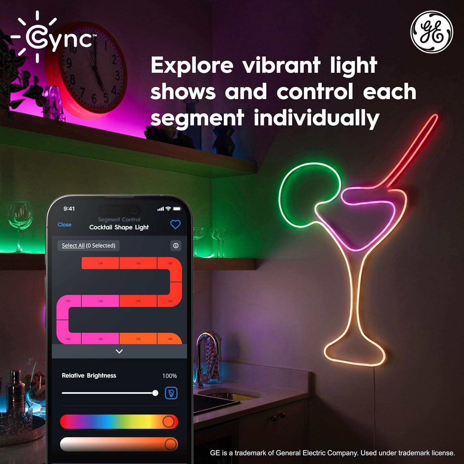 imageCync GE Dynamic Effects Indoor LED Neon Rope Lights with Music Sync Flex LED Light Strip Room Dcor Aesthetic Color Changing WiFi Smart Lights Works with Amazon Alexa and Google 10 Ft