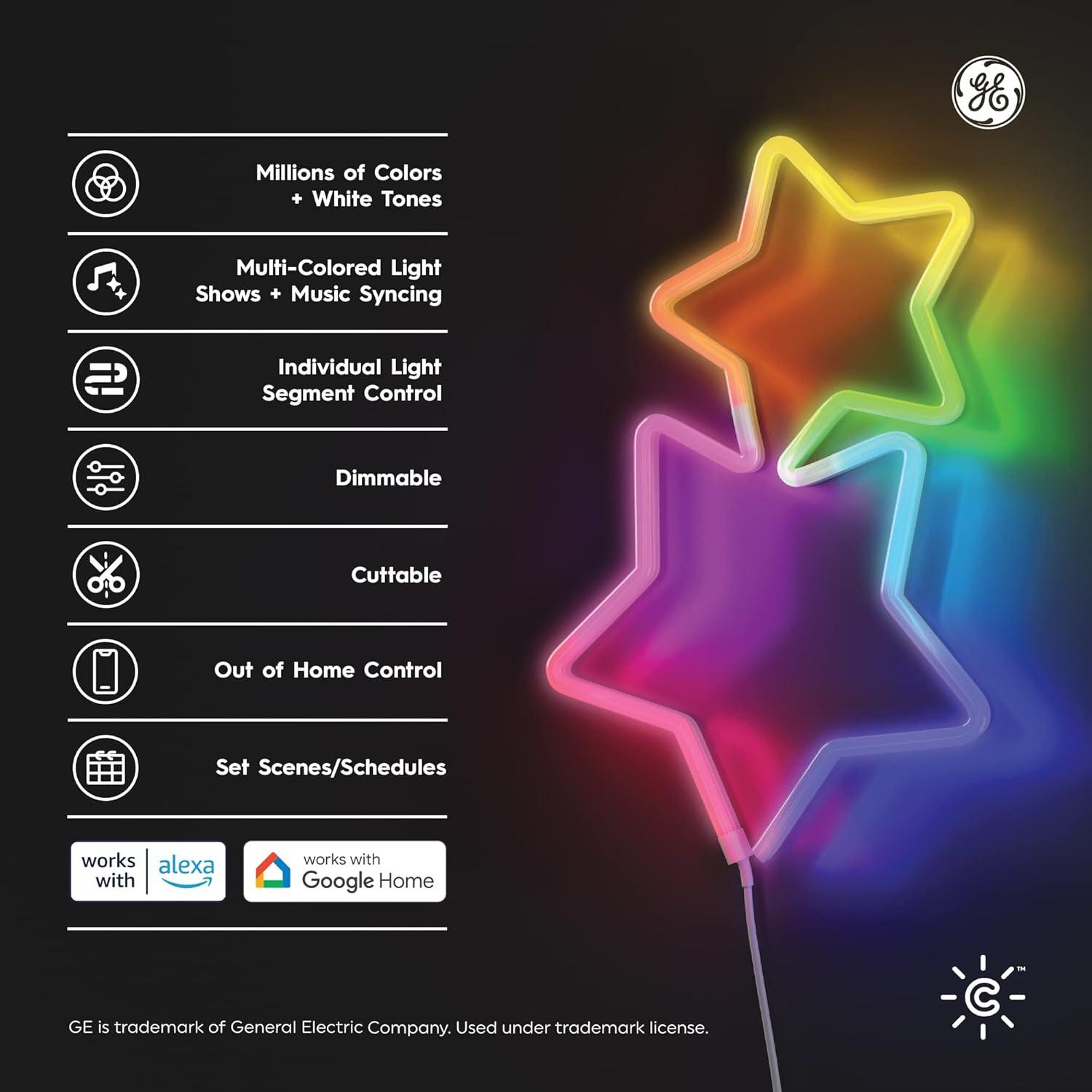 imageCync GE Dynamic Effects Indoor LED Neon Rope Lights with Music Sync Flex LED Light Strip Room Dcor Aesthetic Color Changing WiFi Smart Lights Works with Amazon Alexa and Google 10 Ft