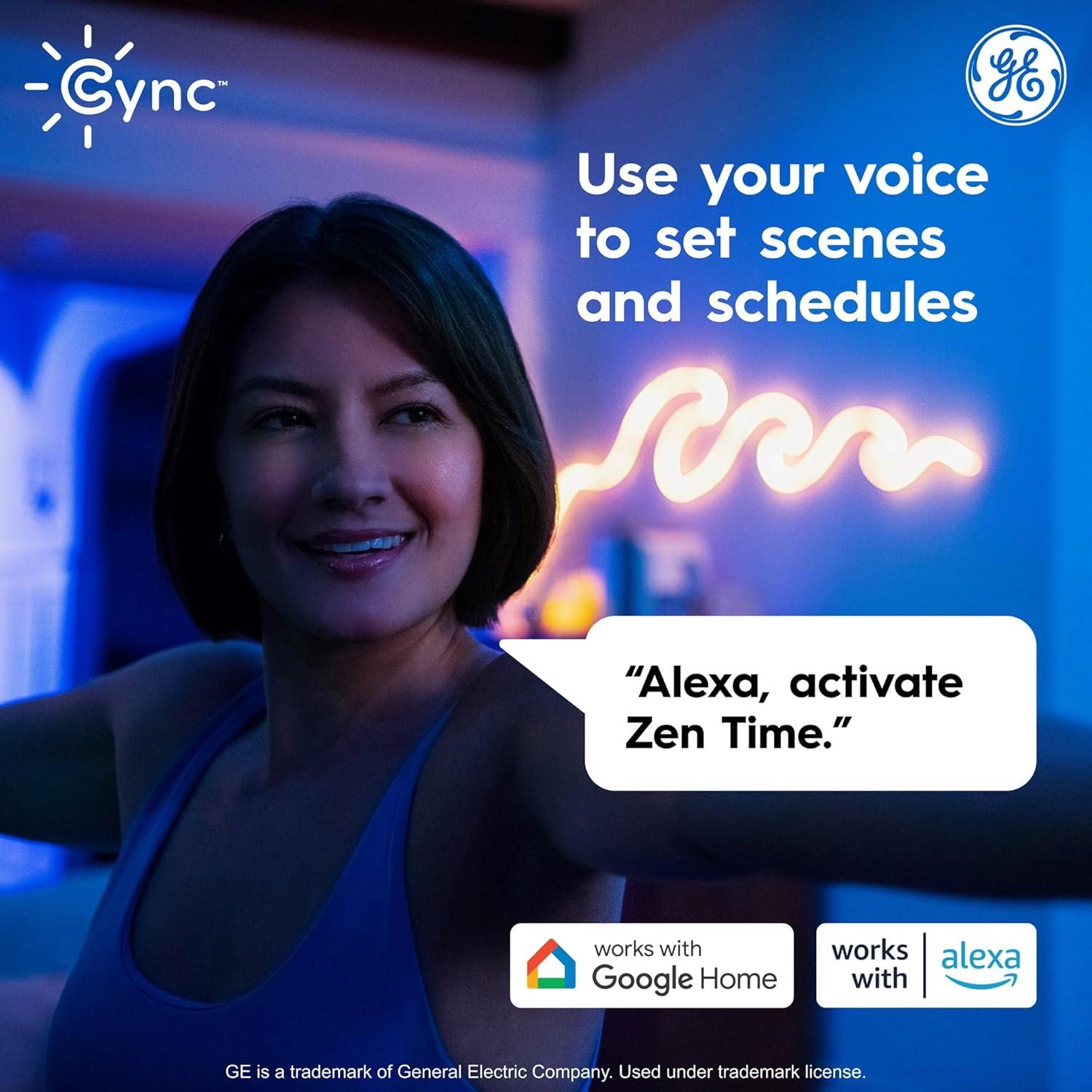 imageCync GE Dynamic Effects Indoor LED Neon Rope Lights with Music Sync Flex LED Light Strip Room Dcor Aesthetic Color Changing WiFi Smart Lights Works with Amazon Alexa and Google 10 Ft