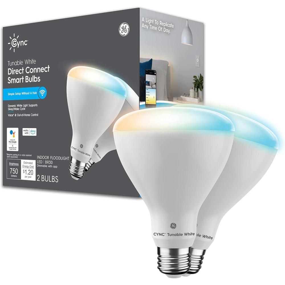imageGE CYNC Smart LED Light Bulbs Tunable White Bluetooth and WiFi Works with Alexa and Google BR30 Indoor Floodlights 2 PackBR30